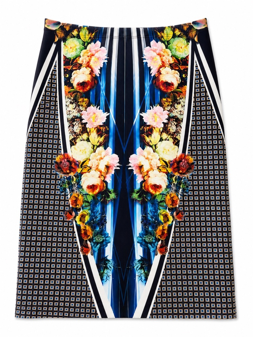 Clover Canyon Blue Floral & Geometric Pencil Skirt
